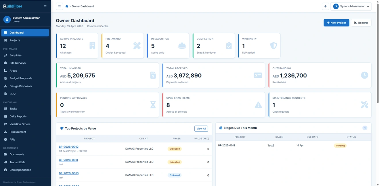 BuildFlow portfolio dashboard